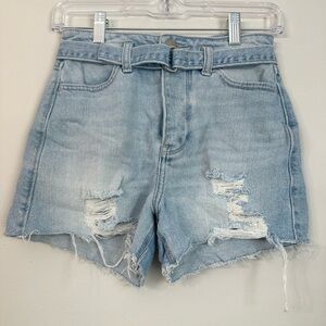 Hollister Light Blue Mom Jean Shorts with Ripped Details